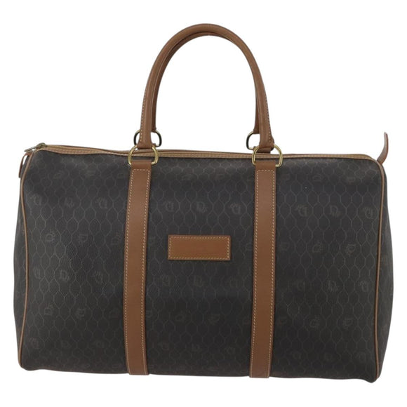 Christian Dior Honeycomb Canvas Boston Bag PVC Black Gold Auth 182601