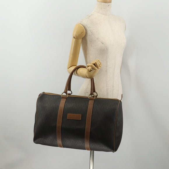 Christian Dior Honeycomb Canvas Boston Bag PVC Black Gold Auth 182601