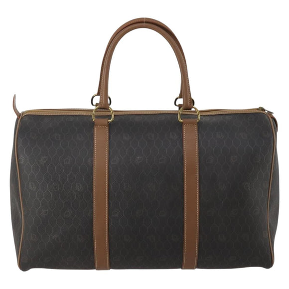 Christian Dior Honeycomb Canvas Boston Bag PVC Black Gold Auth 182601