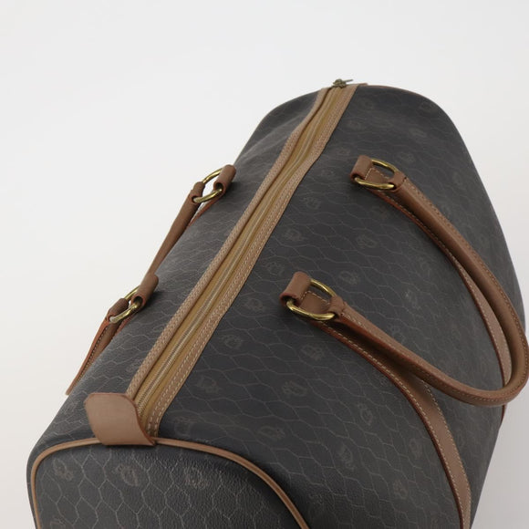 Christian Dior Honeycomb Canvas Boston Bag PVC Black Gold Auth 182601