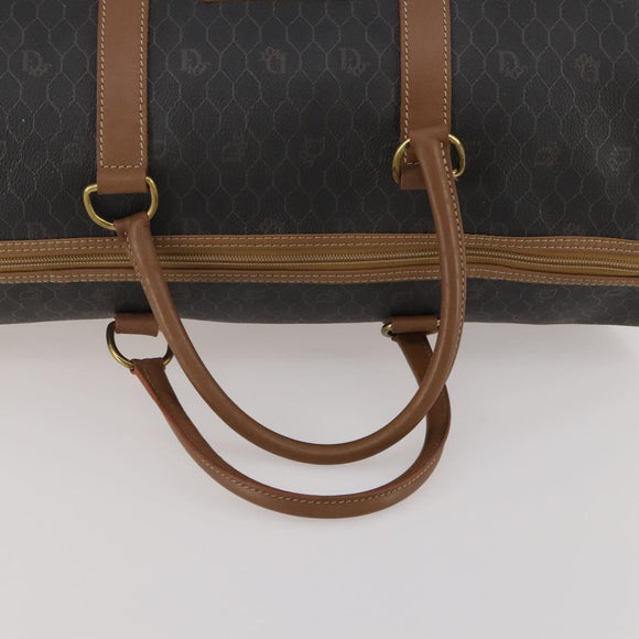 Christian Dior Honeycomb Canvas Boston Bag PVC Black Gold Auth 182601