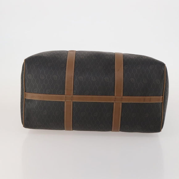 Christian Dior Honeycomb Canvas Boston Bag PVC Black Gold Auth 182601
