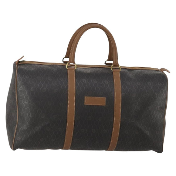 Christian Dior Honeycomb Canvas Boston Bag PVC Black Gold Auth 182602