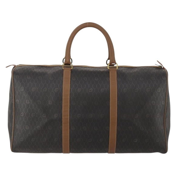 Christian Dior Honeycomb Canvas Boston Bag PVC Black Gold Auth 182602