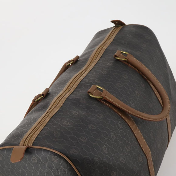 Christian Dior Honeycomb Canvas Boston Bag PVC Black Gold Auth 182602