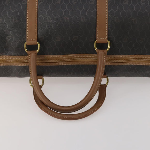 Christian Dior Honeycomb Canvas Boston Bag PVC Black Gold Auth 182602