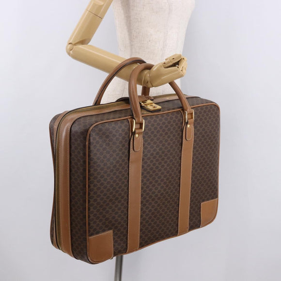 CELINE Attache Case Macadam Canvas Trunk PVC Brown Gold Auth 182603
