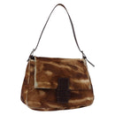 FENDI Mamma Baguette Schoudertas Harako leer Beige Zilver Auth 182607A-1
