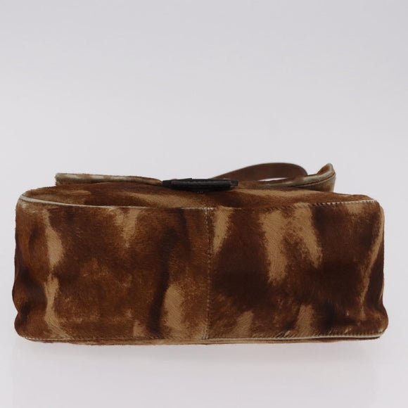 FENDI Mamma Baguette Schoudertas Harako leer Beige Zilver Auth 182607A