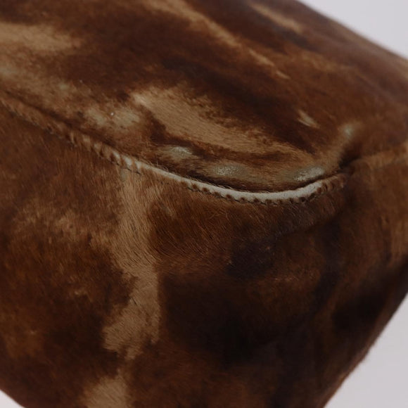 FENDI Mamma Baguette Schoudertas Harako leer Beige Zilver Auth 182607A