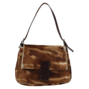 FENDI Mamma Baguette Schoudertas Harako leer Beige Zilver Auth 182607A-2