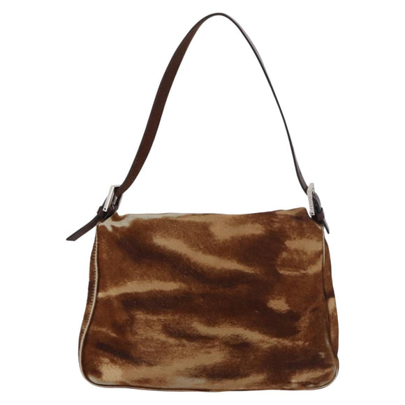 FENDI Mamma Baguette Schoudertas Harako leer Beige Zilver Auth 182607A