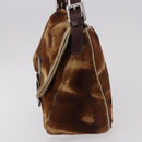 FENDI Mamma Baguette Schoudertas Harako leer Beige Zilver Auth 182607A-5