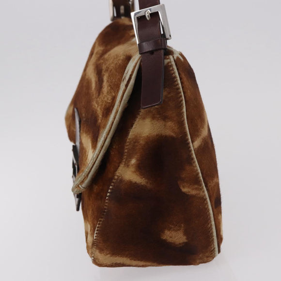 FENDI Mamma Baguette Schoudertas Harako leer Beige Zilver Auth 182607A