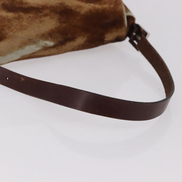FENDI Mamma Baguette Schoudertas Harako leer Beige Zilver Auth 182607A