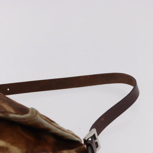 FENDI Mamma Baguette Schoudertas Harako leer Beige Zilver Auth 182607A