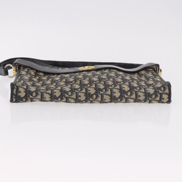 Christian Dior Trotter Canvas Schoudertas Marinegoud Auth 182609