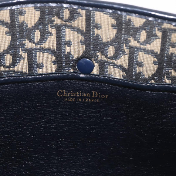Christian Dior Trotter Canvas Schoudertas Marinegoud Auth 182609