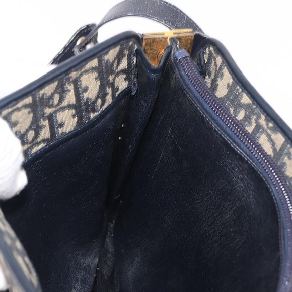 Christian Dior Trotter Canvas Schoudertas Marinegoud Auth 182609
