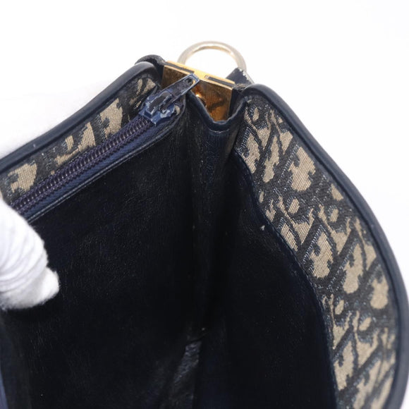 Christian Dior Trotter Canvas Schoudertas Marinegoud Auth 182609