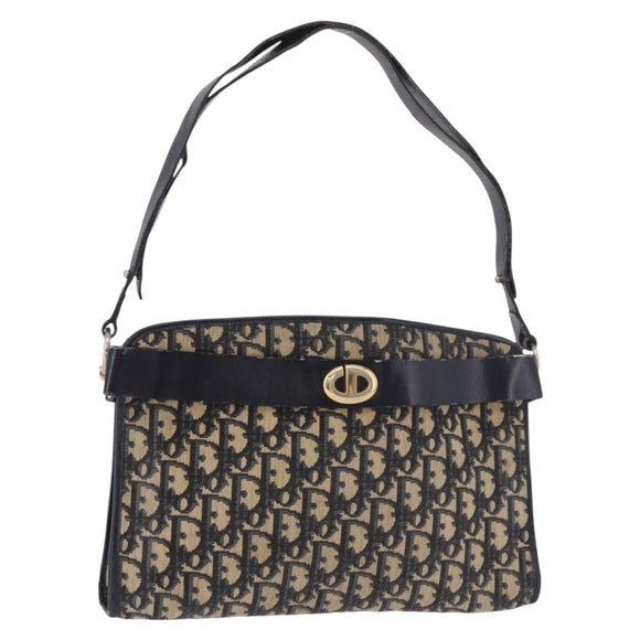 Christian Dior Trotter Canvas Schoudertas Marinegoud Auth 182609