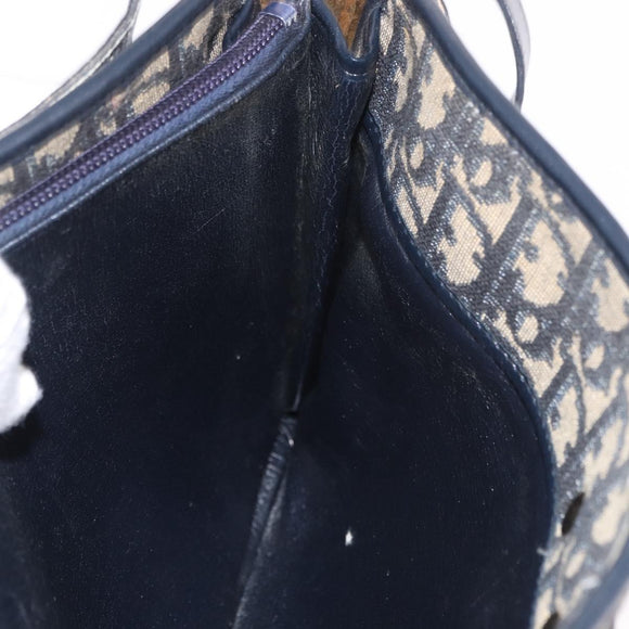 Christian Dior Trotter Canvas Schoudertas Marinegoud Auth 182609