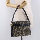 Christian Dior Trotter Canvas Schoudertas Marinegoud Auth 182609-25