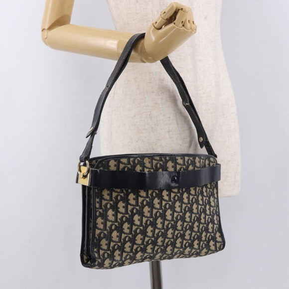 Christian Dior Trotter Canvas Schoudertas Marinegoud Auth 182609