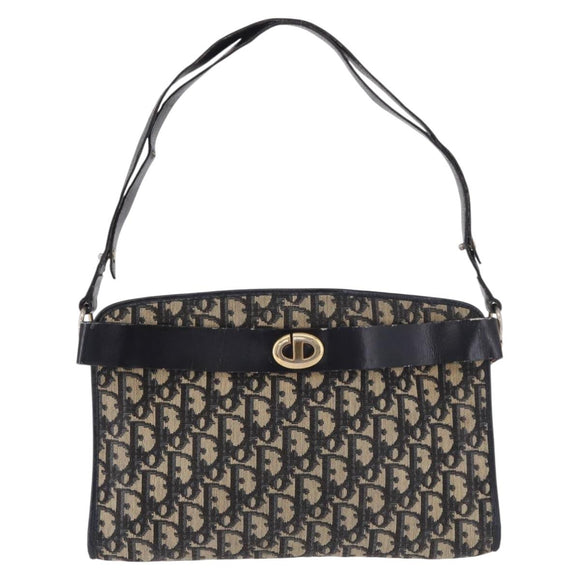Christian Dior Trotter Canvas Schoudertas Marinegoud Auth 182609