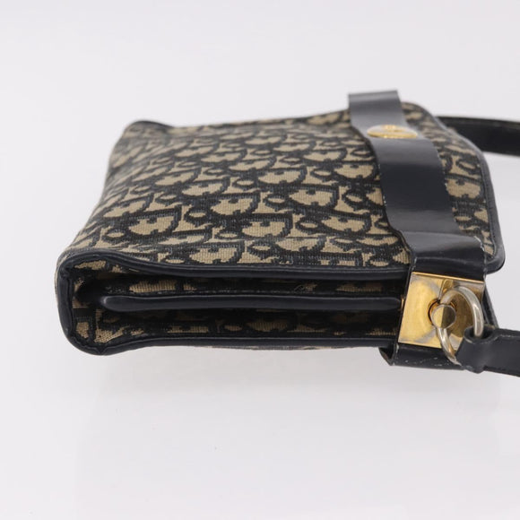 Christian Dior Trotter Canvas Schoudertas Marinegoud Auth 182609