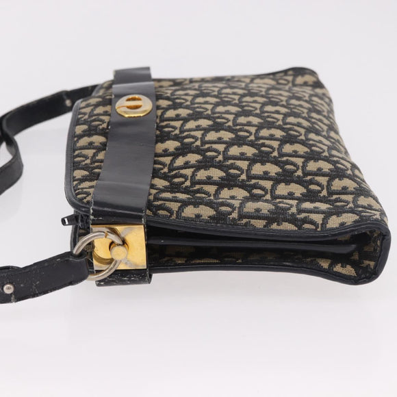 Christian Dior Trotter Canvas Schoudertas Marinegoud Auth 182609