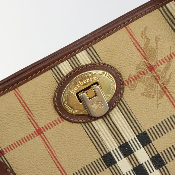 Burberrys Nova Check Hand Bag PVC Beige Gold Auth 182610A