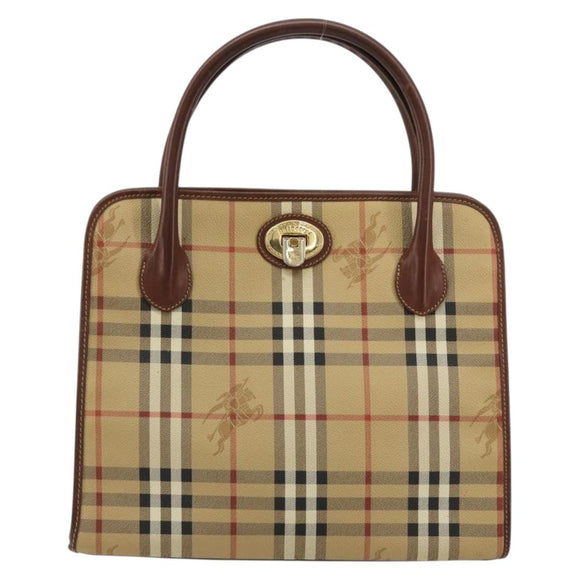 Burberrys Nova Check Hand Bag PVC Beige Gold Auth 182610A