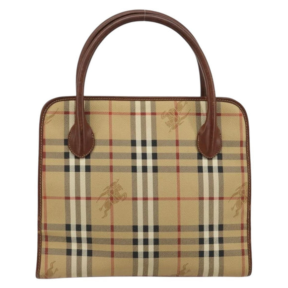 Burberrys Nova Check Hand Bag PVC Beige Gold Auth 182610A