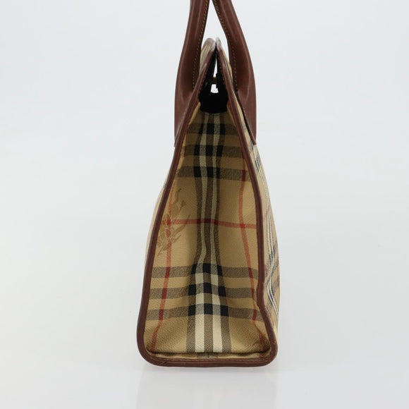 Burberrys Nova Check Hand Bag PVC Beige Gold Auth 182610A