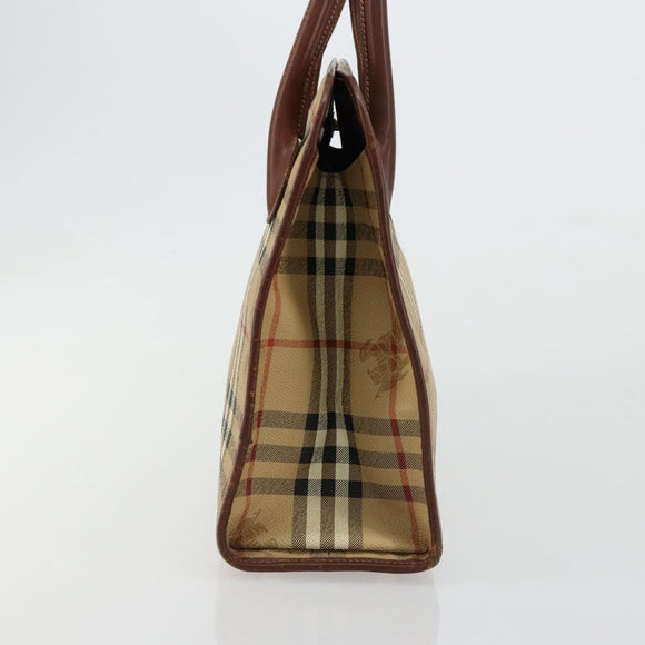 Burberrys Nova Check Hand Bag PVC Beige Gold Auth 182610A