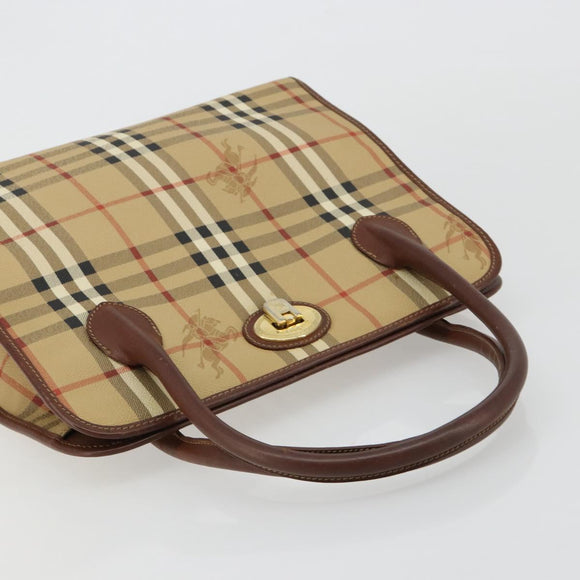 Burberrys Nova Check Hand Bag PVC Beige Gold Auth 182610A