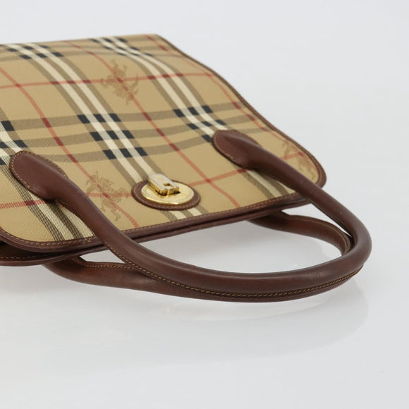 Burberrys Nova Check Hand Bag PVC Beige Gold Auth 182610A