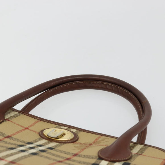 Burberrys Nova Check Hand Bag PVC Beige Gold Auth 182610A