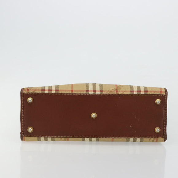 Burberrys Nova Check Hand Bag PVC Beige Gold Auth 182610A