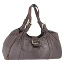 FENDI Mamma Baguette Handtas Leer Bruin Zilver Auth 182613A-1