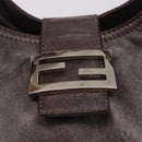 FENDI Mamma Baguette Handtas Leer Bruin Zilver Auth 182613A-14