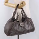 FENDI Mamma Baguette Handtas Leer Bruin Zilver Auth 182613A-23