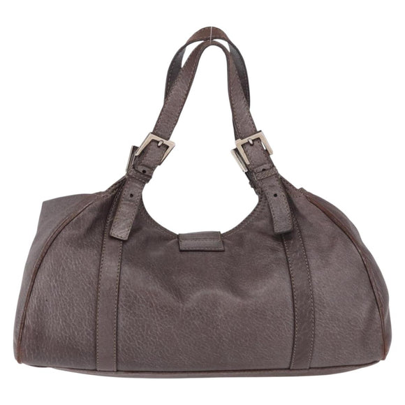 FENDI Mamma Baguette Handtas Leer Bruin Zilver Auth 182613A