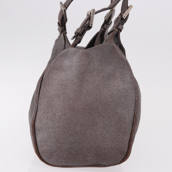 FENDI Mamma Baguette Handtas Leer Bruin Zilver Auth 182613A