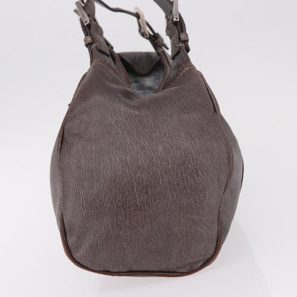 FENDI Mamma Baguette Handtas Leer Bruin Zilver Auth 182613A