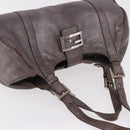 FENDI Mamma Baguette Handtas Leer Bruin Zilver Auth 182613A-6