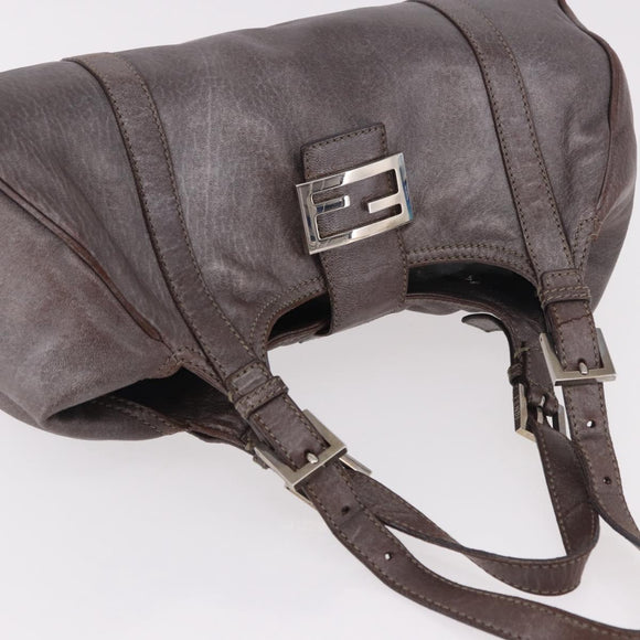 FENDI Mamma Baguette Handtas Leer Bruin Zilver Auth 182613A