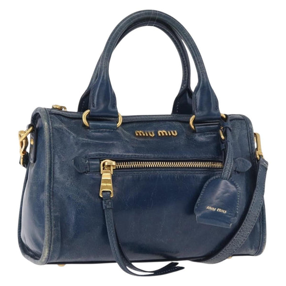 Miu Miu Hand Bag Leather 2way Navy Gold Auth 182614A