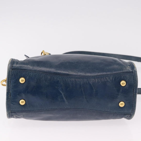 Miu Miu Hand Bag Leather 2way Navy Gold Auth 182614A